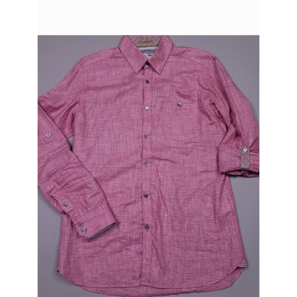 Ted Baker Cotton Linen Roll Tab Flip Cuff Button Up Shirt Lightweight Preppy 3 M - Picture 1 of 9